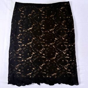 Vintage Y2K Black Lace Pencil Skirt Size 16 NY & Co Lined Midi Goth Chic Office